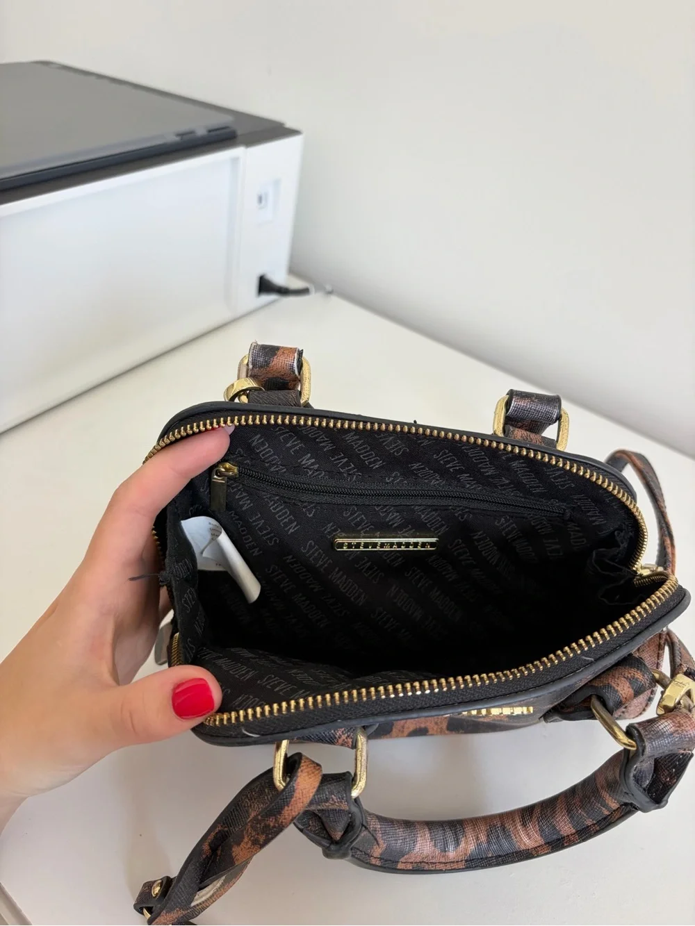 Steve Madden Leopard Print Mini Satchel in Brown and Black